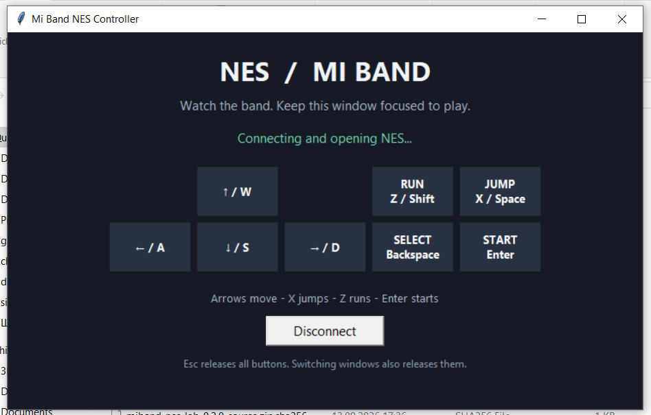 Mi Band NES Controller keyboard controls